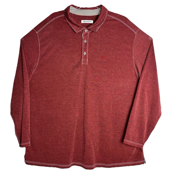 NWT Tommy Bahama Men's Paradise Cove Long Sleeve Polo Shirt Chocolate Spice 2XLB - Picture 1 of 6